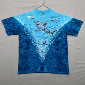 Vintage 1997 Liquid‎ Blue Shark Attack All Over Print Tie Dye Shirt XL